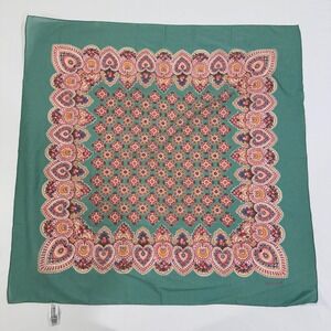 Echo Vintage Paisley Heart Cotton Scarf Womens 25in Teal Green Japan | Boho Core